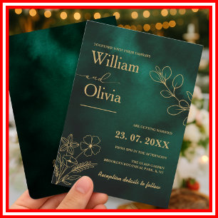 Invitation Mariage botanique vert émeraude et or