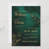 Invitation Mariage botanique vert émeraude et or (Devant)