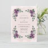 Invitation Mariage Botanique Vert Émeraude et Prune (Debout devant)