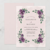 Invitation Mariage Botanique Vert Émeraude et Prune (Devant / Derrière)