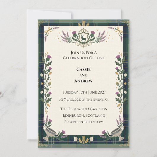 Invitation Mariage Botanique Vert Foncé (Devant)