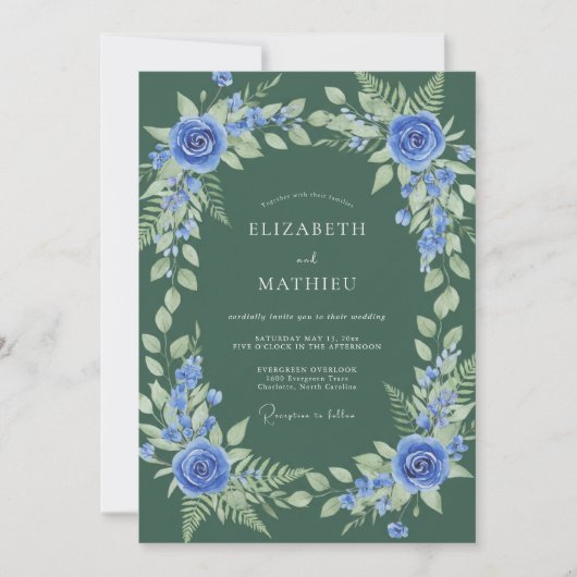 Invitation Mariage botanique vert foncé luxuriant (Devant)