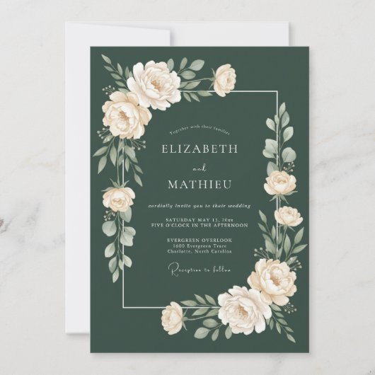 Invitation Mariage Botanique Vert Forestier Luxuriant (Devant)