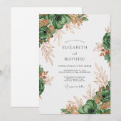 Invitation Mariage Botanique Vert Forêt Lustré (Devant / Derrière)