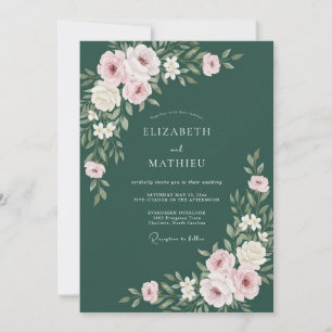 Invitation Mariage botanique vert forêt poli