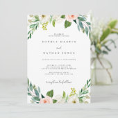 Invitation Mariage botanique vert lavis aquarelle (Debout devant)