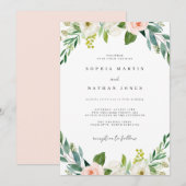 Invitation Mariage botanique vert lavis aquarelle (Devant / Derrière)