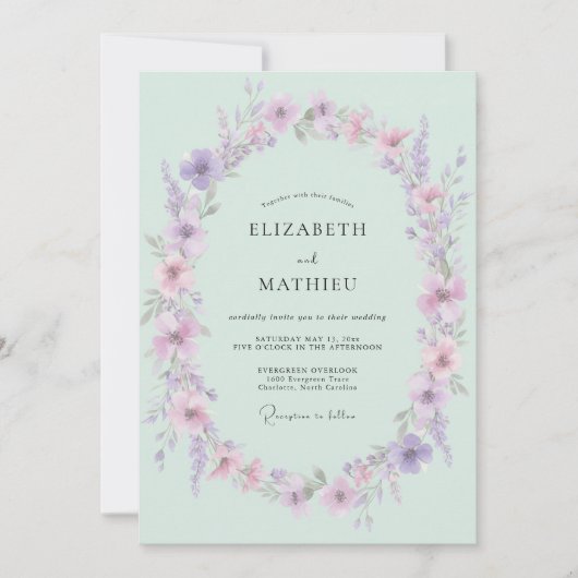Invitation Mariage Botanique Vert Menthe (Devant)