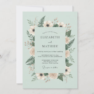 Invitation Mariage botanique vert menthe en forêt