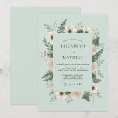 Invitation Mariage botanique vert menthe en forêt (Devant / Derrière)