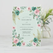 Invitation Mariage Botanique Vert Menthe Enchanté (Debout devant)