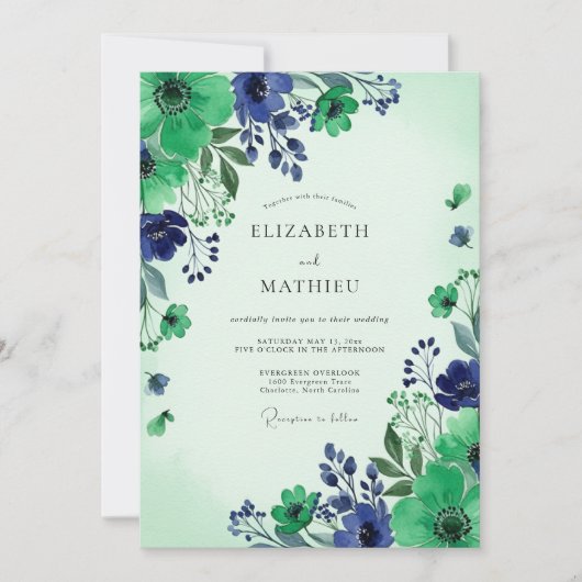 Invitation Mariage Botanique Vert Menthe Frais (Devant)