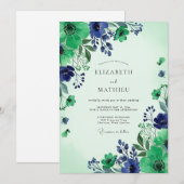 Invitation Mariage Botanique Vert Menthe Frais (Devant / Derrière)