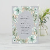 Invitation Mariage Botanique Vert Menthe Givré (Debout devant)