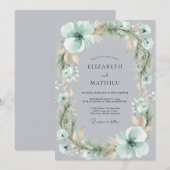 Invitation Mariage Botanique Vert Menthe Givré (Devant / Derrière)