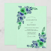 Invitation Mariage Botanique Vert Menthe Immaculé (Devant / Derrière)