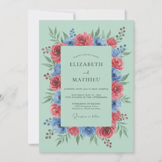 Invitation Mariage Botanique Vert Menthe Vivant (Devant)