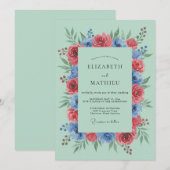 Invitation Mariage Botanique Vert Menthe Vivant (Devant / Derrière)