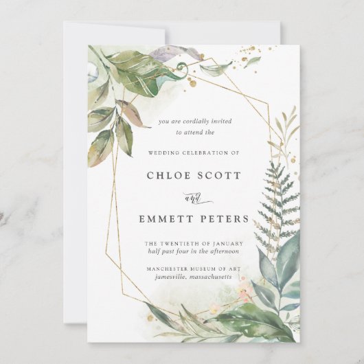 Invitation Mariage botanique vert moderne (Devant)