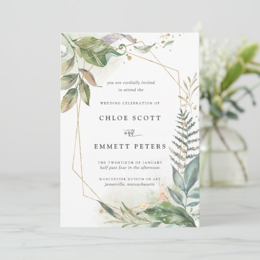 Invitation Mariage botanique vert moderne (Debout devant)