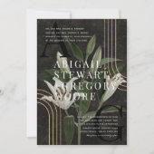 Invitation Mariage botanique vert Moody Black foncé (Devant)