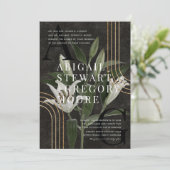 Invitation Mariage botanique vert Moody Black foncé (Debout devant)