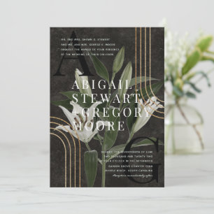 Invitation Mariage botanique vert Moody Black foncé