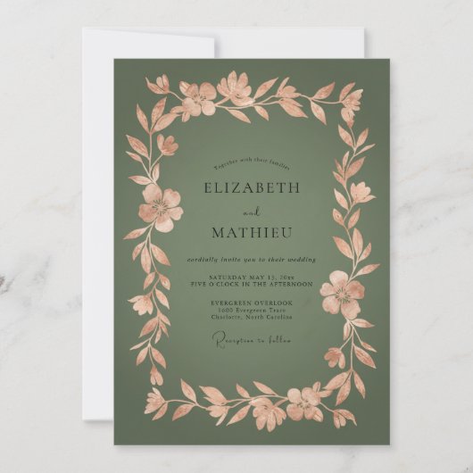 Invitation Mariage botanique vert olive (Devant)