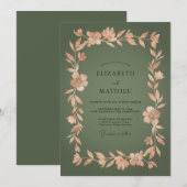 Invitation Mariage botanique vert olive (Devant / Derrière)