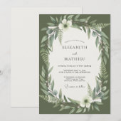 Invitation Mariage Botanique Vert Olive (Devant / Derrière)