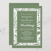 Invitation Mariage botanique vert olive et blanc (Devant / Derrière)