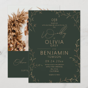 Invitation Mariage botanique vert or minimaliste rustique