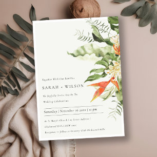 Invitation Mariage botanique vert orange tropical