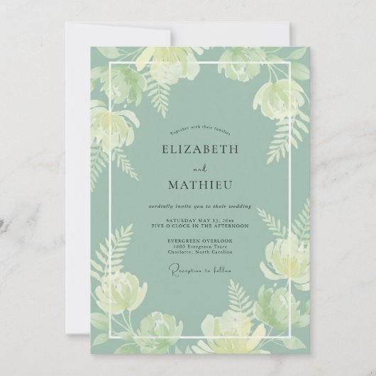 Invitation Mariage Botanique Vert Sauge (Devant)