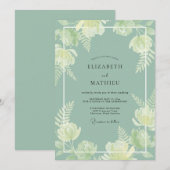 Invitation Mariage Botanique Vert Sauge (Devant / Derrière)