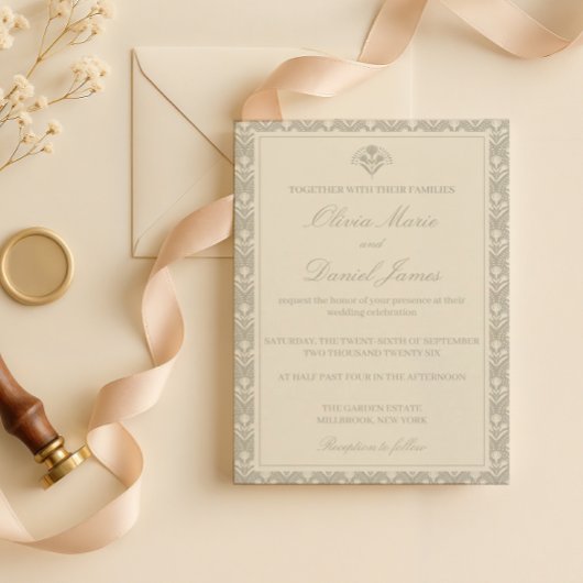Invitation Mariage Botanique Vert Sauge Héritage 