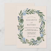 Invitation Mariage Botanique Vert Sauge Immaculé (Devant / Derrière)