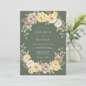 Invitation Mariage Botanique Vert Sauge Jaune (Debout devant)
