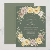 Invitation Mariage Botanique Vert Sauge Jaune (Devant / Derrière)