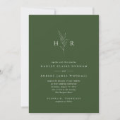 Invitation Mariage botanique vert simple minimal Monogramme (Devant)