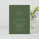 Invitation Mariage botanique vert simple minimal Monogramme (Debout devant)