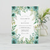 Invitation Mariage Botanique Vert Turquoise (Debout devant)
