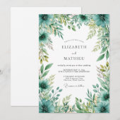Invitation Mariage Botanique Vert Turquoise (Devant / Derrière)