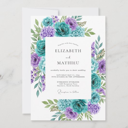 Invitation Mariage Botanique Vibrant Aqua Sarcelle (Devant)