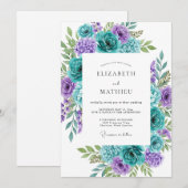Invitation Mariage Botanique Vibrant Aqua Sarcelle (Devant / Derrière)
