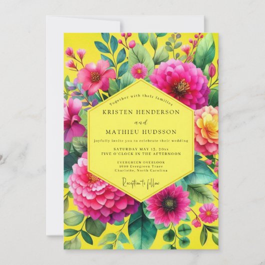 Invitation Mariage Botanique Vibrant au Citron (Devant)