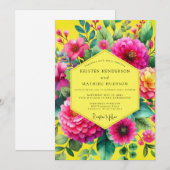 Invitation Mariage Botanique Vibrant au Citron (Devant / Derrière)