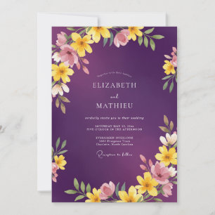 Invitation Mariage Botanique Vibrant au Prune