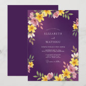 Invitation Mariage Botanique Vibrant au Prune (Devant / Derrière)