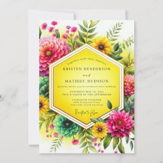 Invitation Mariage Botanique Vibrant aux Tons de Canari (Devant)